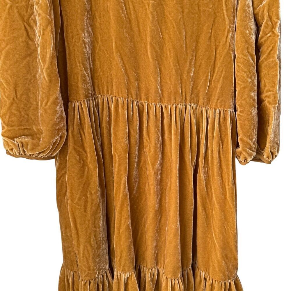 Charles Henry Dress Womens Extra Small Gold Velvet Tie-Back Midi Cottage Priaire - Picture 4 of 16